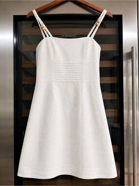 Sam Edelman Linen Dress Medium Cream Strappy Summer Mini Dress Boho Chic